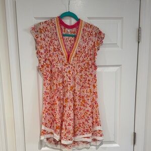 Poupette St. Barth Pink and Orange Floral Midi Dress
